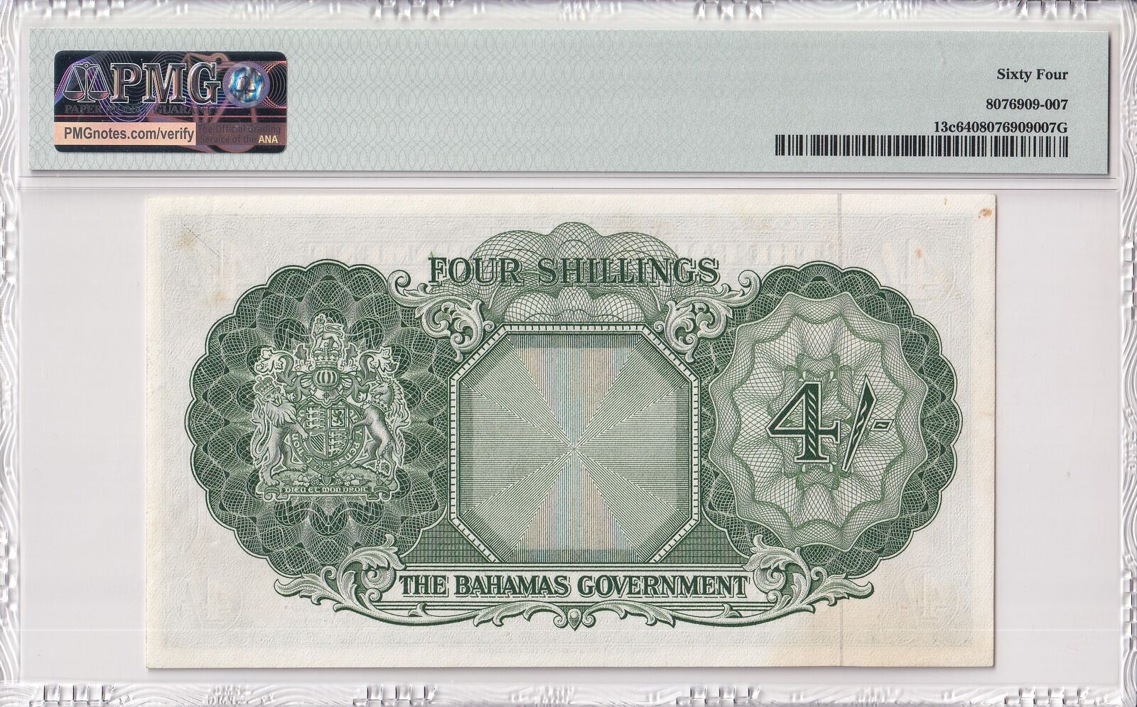 BAHAMAS 4/- Shillings 1936(1961) P 13c UNC PMG 64