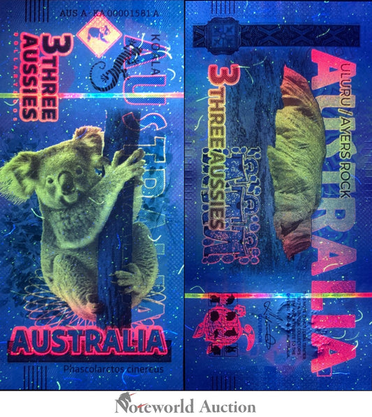 Australia TEST NOTE Souvenir Note 3 Aussie Koala UNC