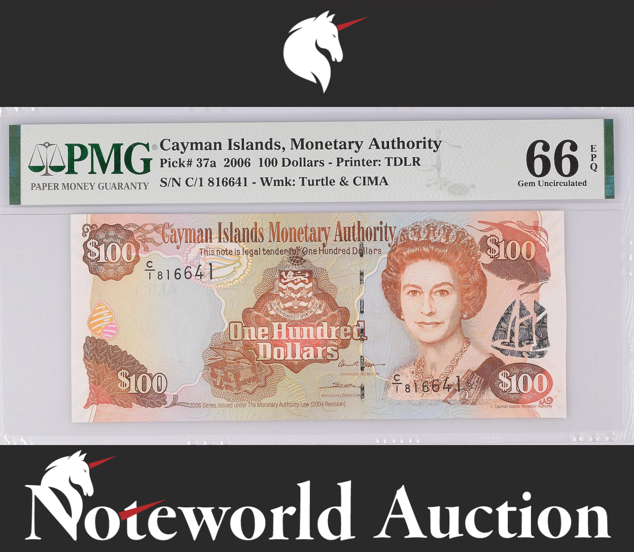 Cayman Islands Monetary Authority 100 Dollars 2006 P 37a UNC PMG 66 EPQ