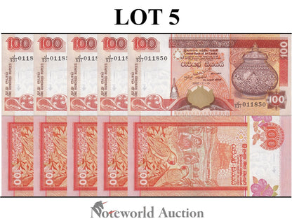 SRI LANKA 100 Rupees 2005 P 111d Lot 5 pcs 1/20 Bundle UNC