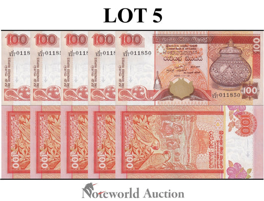 SRI LANKA 100 Rupees 2005 P 111d Lot 5 pcs 1/20 Bundle UNC