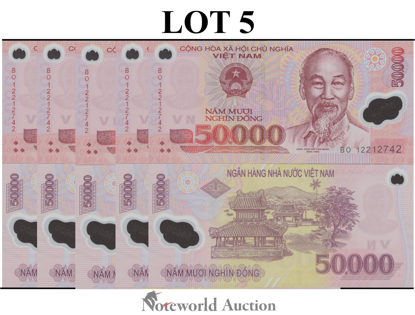 VIET NAM VIETNAM 50000 Dong 2012 P 121 Polymer Lot 5 pcs 1/20 Bundle UNC