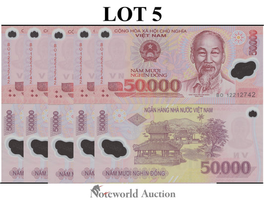 VIET NAM VIETNAM 50000 Dong 2012 P 121 Polymer Lot 5 pcs 1/20 Bundle UNC