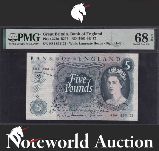 Great Britain 5 Pounds ND (1963-1966) P 375a UNC PMG 68 EPQ 2nd TOP POP