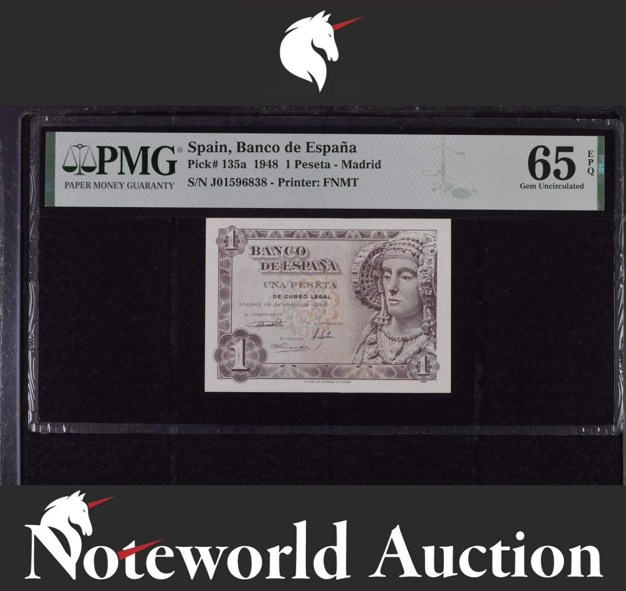 Spain Banco de Espana 1 Peseta 1948 P 135a UNC PMG 65 EPQ