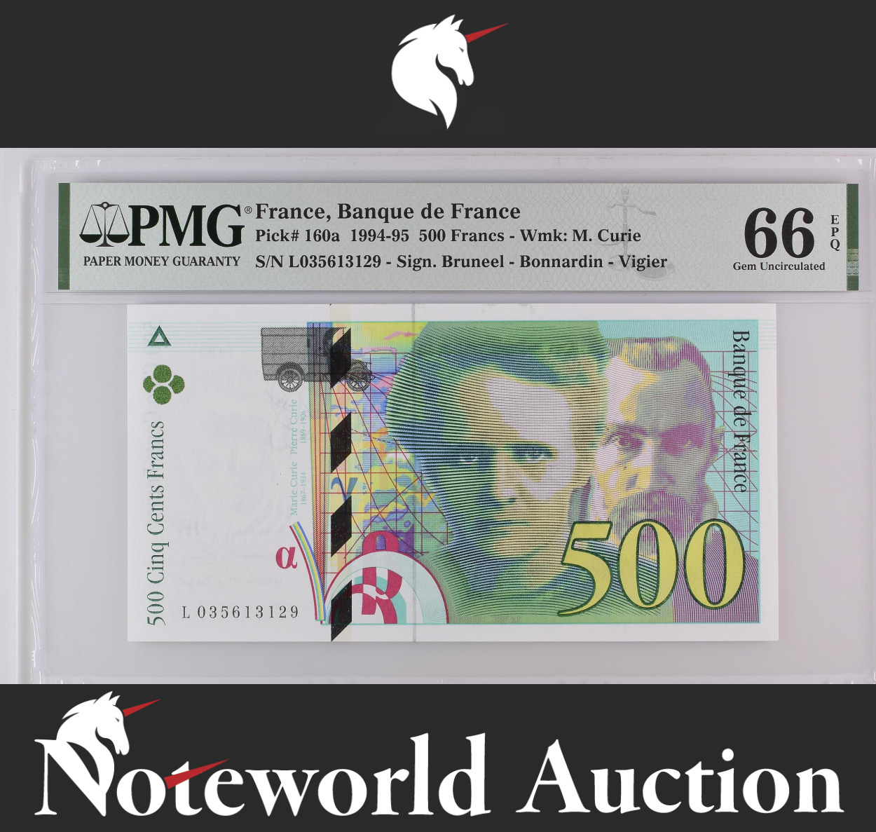 France Banque de France 500 Francs 1994-95 P 160a UNC PMG 66 EPQ