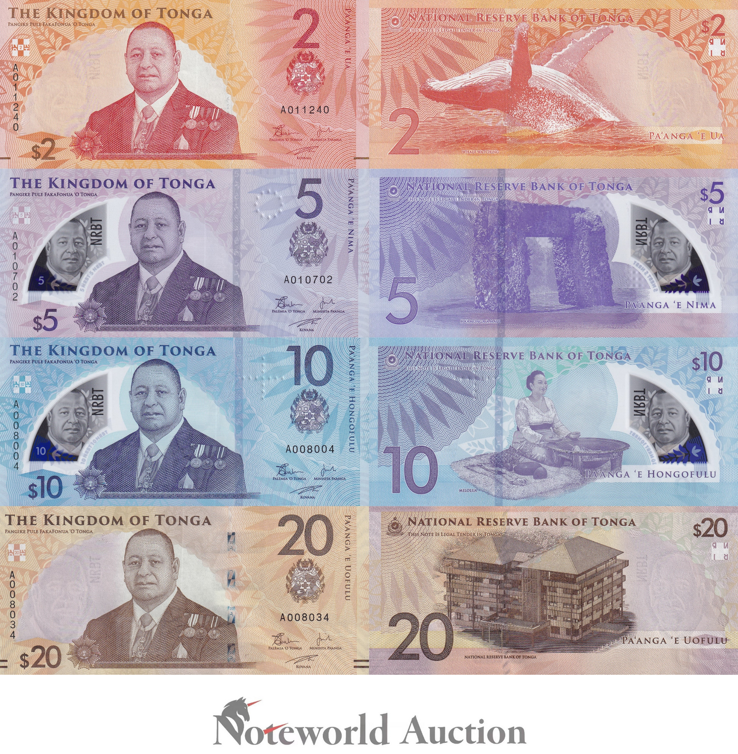 TONGA Set 4 pcs - 2 5 10 20 Pa'anga 2024 P 50 51 52 53  Paper Polymer UNC