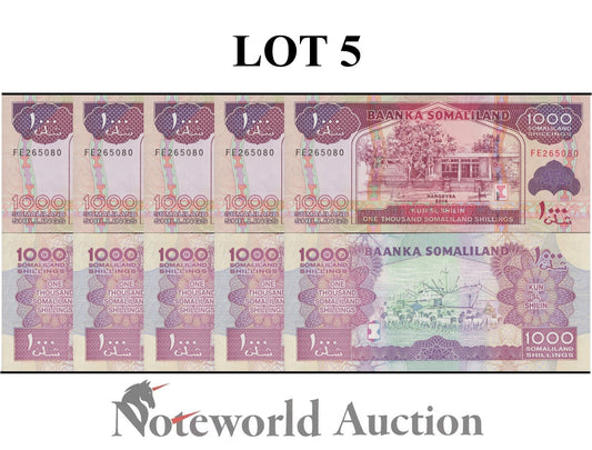 SOMALILAND 1000 Somaliland Shillings 2014 P 20c Lot 5 pcs 1/20 Bundle UNC