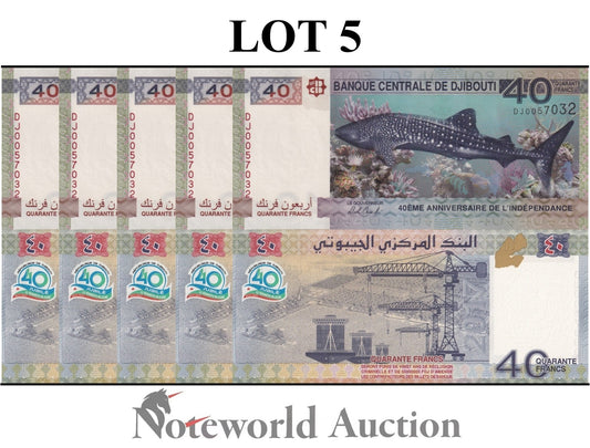 DJIBOUTI 40 Francs 2017 P 46 Commemorative Lot 5 pcs 1/20 Bundle UNC