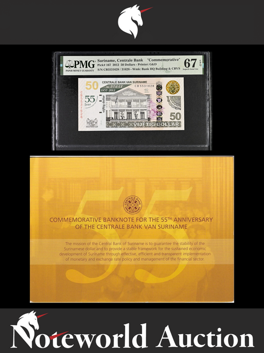 Suriname Centrale Commemorative 50 Dollars 2012 P 167 W/Folder UNC PMG 67 EPQ