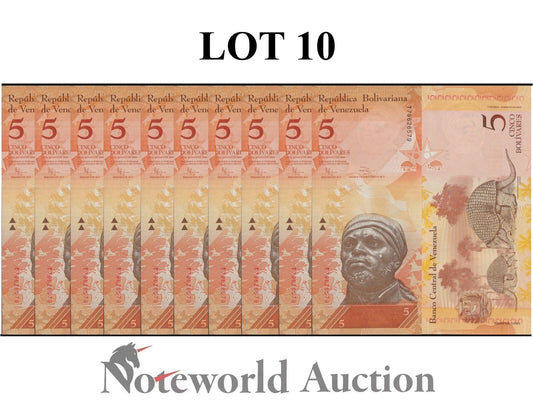 VENEZUELA Lot 10 pcs 1/10 Bundle - 5 Bolivares 2014 P 89f UNC