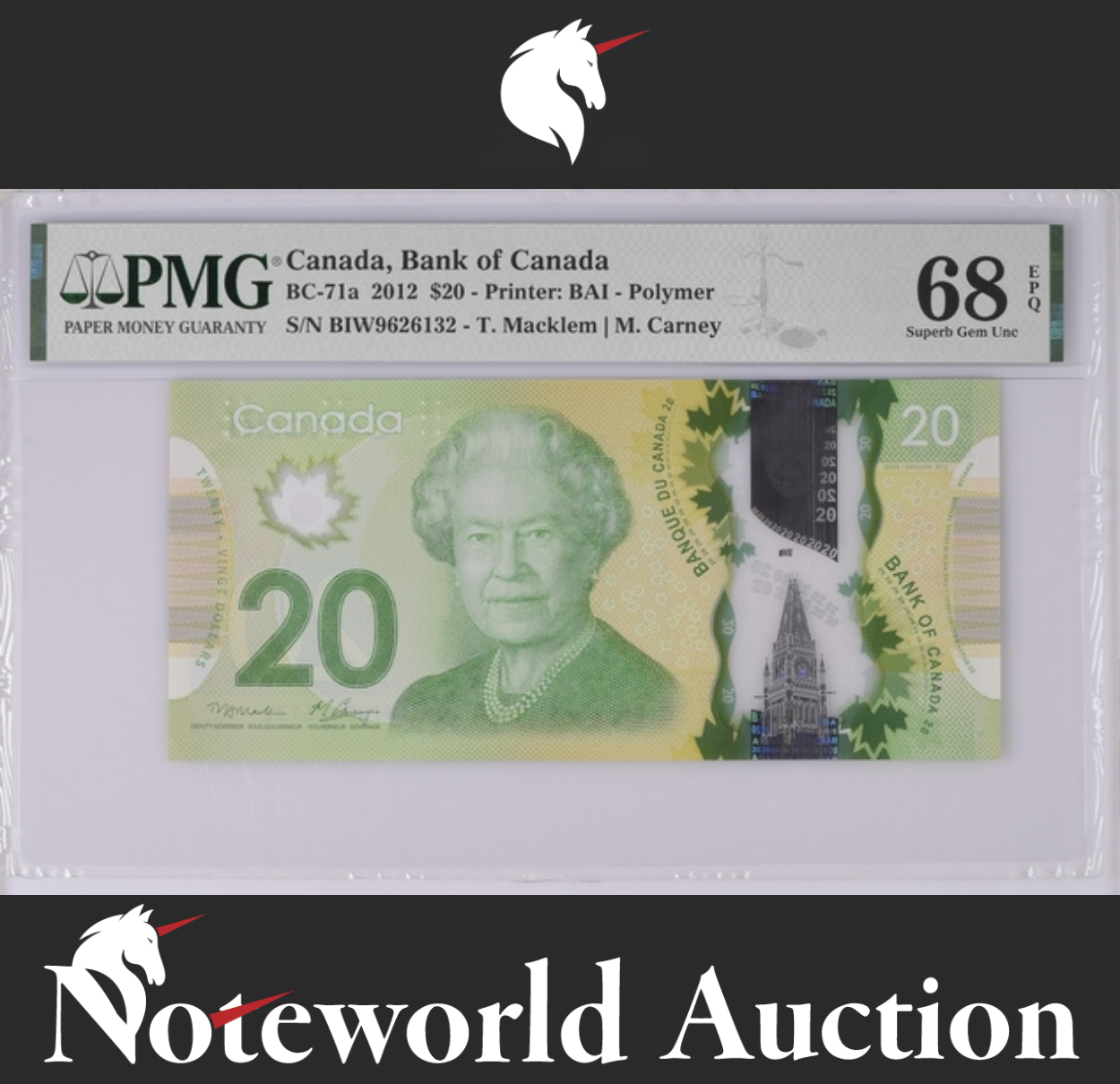 Canada Bank of Canada $20 2012 BC-71  Polymer UNC PMG 68 EPQ