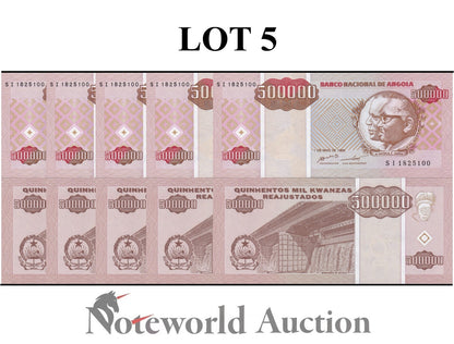 ANGOLA 500000 Kwanzas Reajustados 1995 P 140 Lot 5 pcs 1/20 Bundle UNC