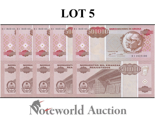 ANGOLA 500000 Kwanzas Reajustados 1995 P 140 Lot 5 pcs 1/20 Bundle UNC