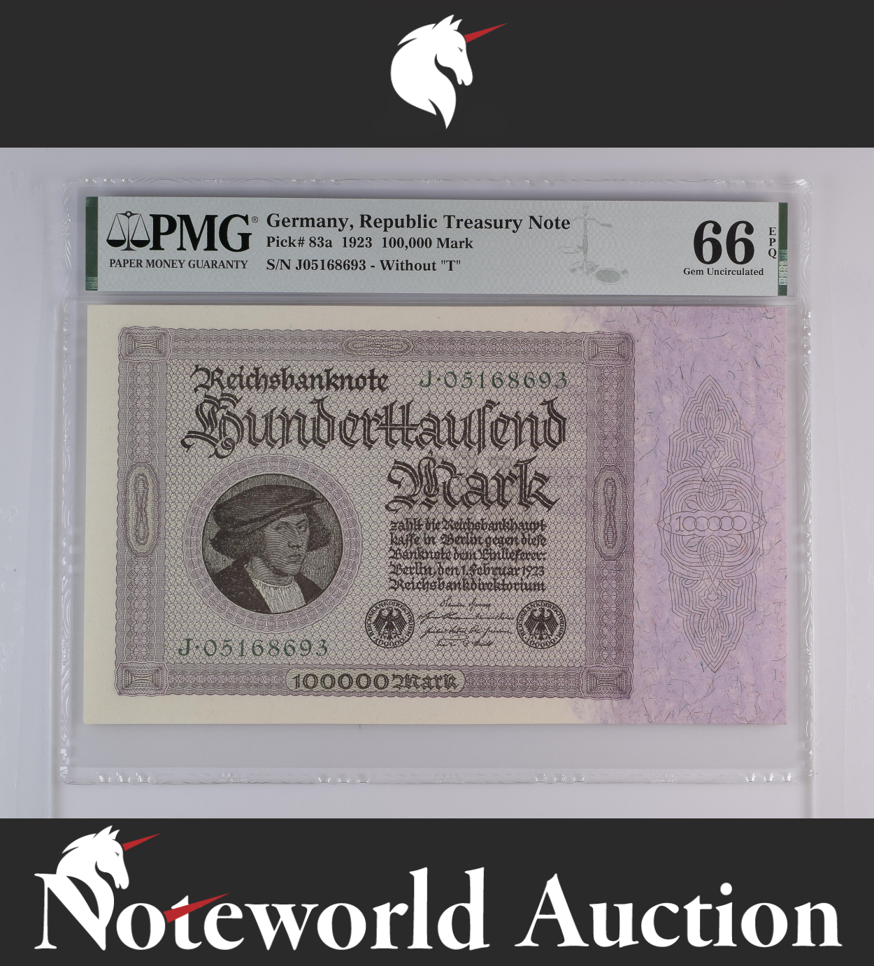 Germany Republic Treasury Note 100000 Mark 1923 P 83a UNC PMG 66 EPQ