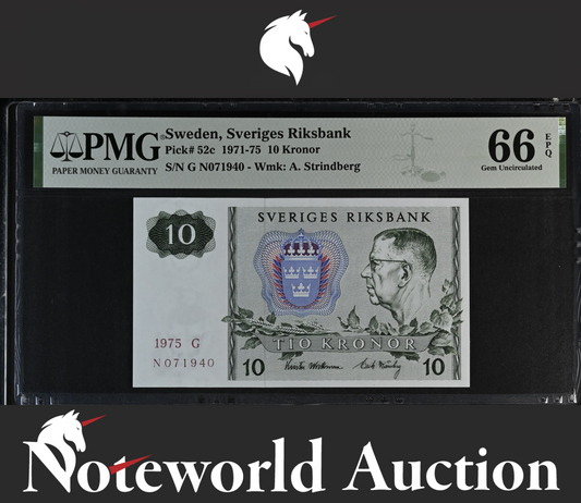Sweden Sveriges Riksbank 10 Kronor 1971-75 P 52c UNC PMG 66 EPQ 3rd TOP POP