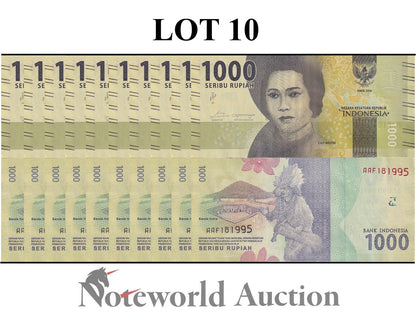 INDONESIA 1000 Rupiah 2016 P 154a Lot 10 pcs 1/10 Bundle UNC