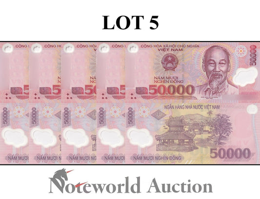 VIET NAM VIETNAM Lot 5 pcs 1/20 Bundle - 50000 Dong 2019 P 121 Polymer UNC