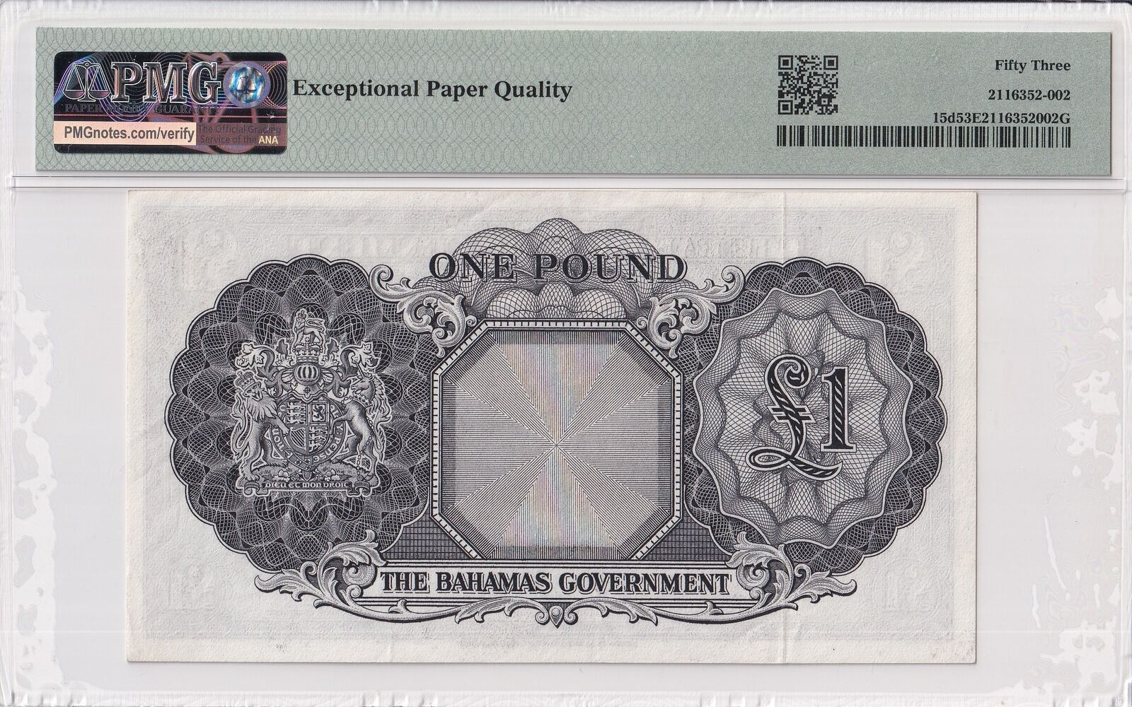 BAHAMAS 1 Pound 1936(1963) P 15d AU PMG 53 EPQ