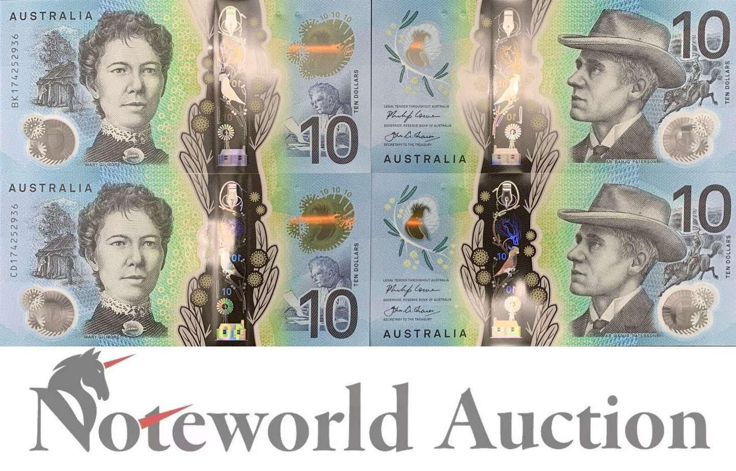 AUSTRALIA Set 2 pcs - 10 Dollars 2017 P 63 Polymer Matching S/N UNC