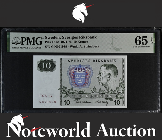 Sweden Sveriges Riksbank 10 Kronor 1971-75 P 52c UNC PMG 65 EPQ