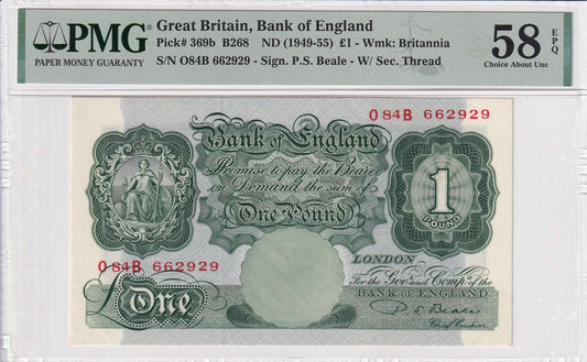 GREAT BRITAIN 1 Pound 1949-55 P 369b AU PMG 58 EPQ