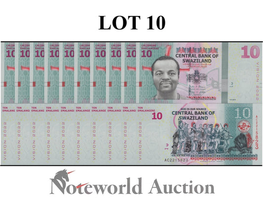 SWAZILAND ESWATINI Lot 10 pcs 1/10 Bundle - 10 2015 P 41 Vision 2022 UNC