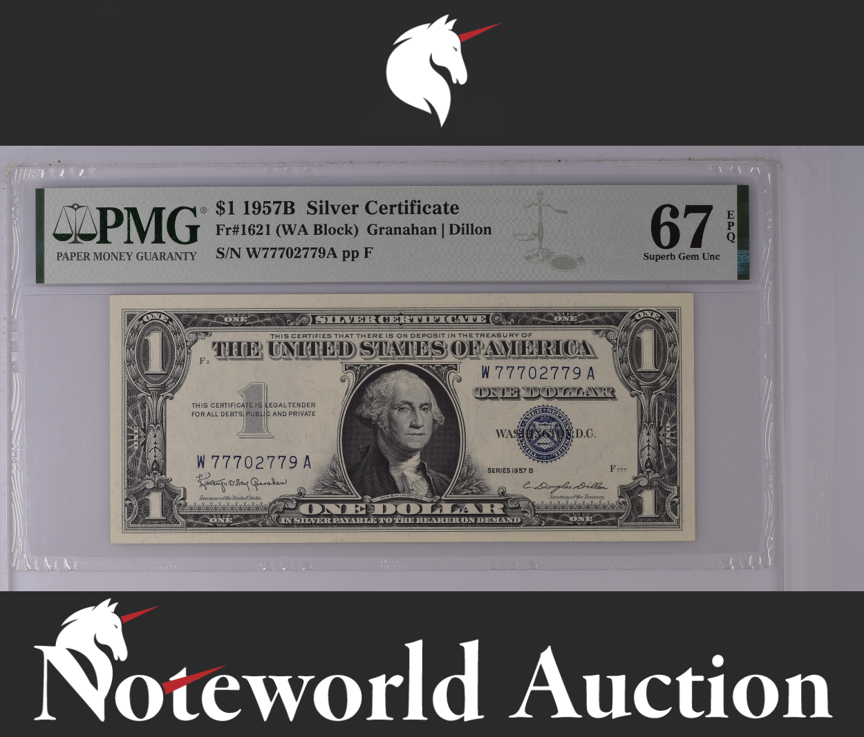 UNITED STATES USA Silver Certificate $1 1957B Small Size P 1621 UNC PMG 67 EPQ