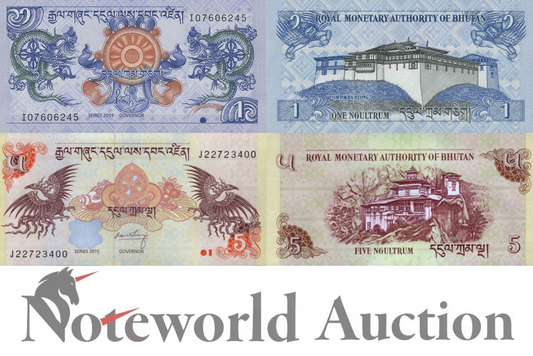 BHUTAN 1 5 Ngultrum 2015-2019 P 27 28c Set 2 pcs UNC
