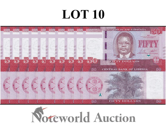 LIBERIA 50 Dllars 2022 P 40 Lot 10 pcs 1/10 Bundle  UNC