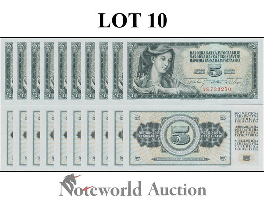 YUGOSLAVIA 5 Dinara 1968 P 81a Lot 10 pcs 1/10 Bundle UNC