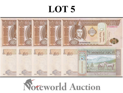 MONGOLIA 50 Tugrik 2019 P 72  Lot 5 pcs 1/20 Bundle  UNC