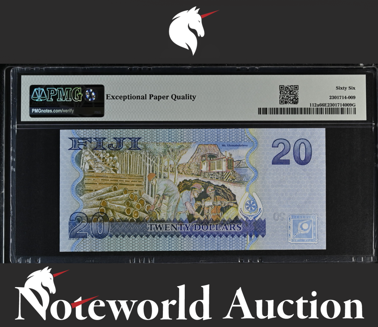 Fiji 20 Dollars ND (2007) P 112a Fancy No. 800000 UNC PMG 66 EPQ 3rd TOP POP