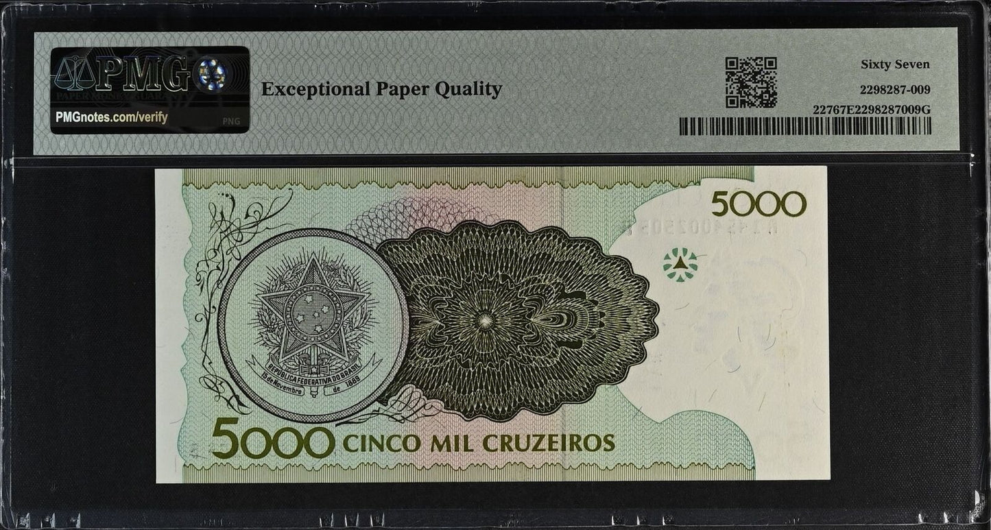 BRAZIL 5000 Cruzeiros 1990 P 227 UNC PMG 67 EPQ