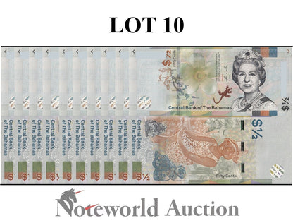 BAHAMAS Lot 10 pcs 1/10 Bundle 1/2 Dollar 2019 P A77 QEII UNC