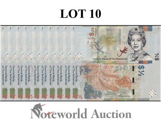 BAHAMAS Lot 10 pcs 1/10 Bundle 1/2 Dollar 2019 P A77 QEII UNC