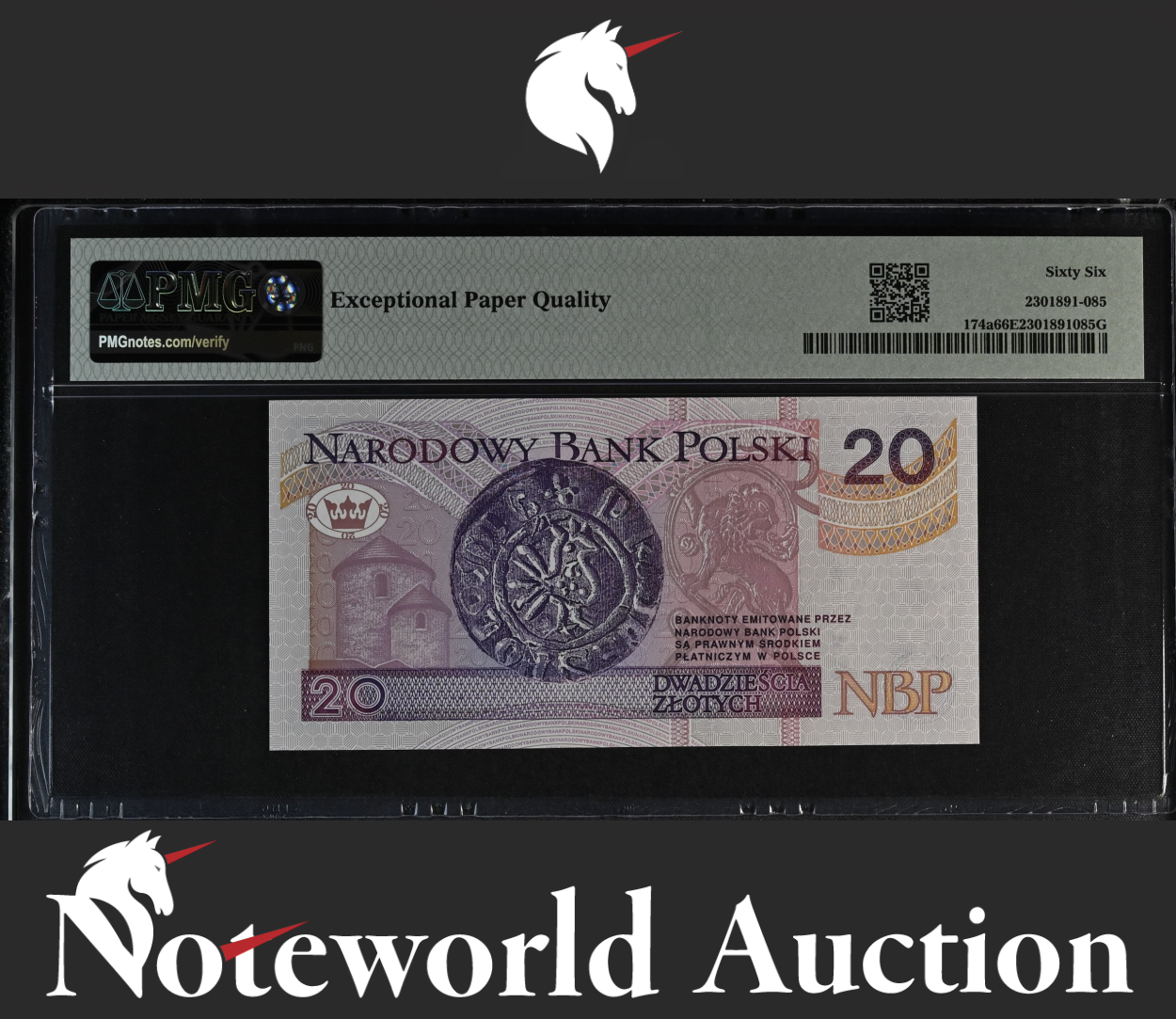 Poland National Bank 20 Zlotych 1994 (ND 1995) P 174a UNC PMG 66 EPQ