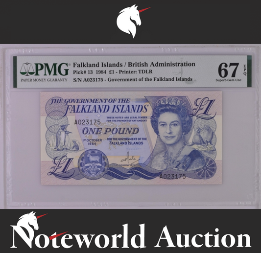 Falkland Islands / British Administration 1 1984 P 13 UNC PMG 67 EPQ 2nd TOP POP
