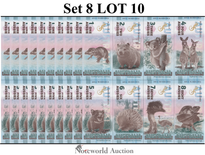 Australia TEST NOTE Complete set of Eight Souvenir Note Set 8 LOT 10 UNC