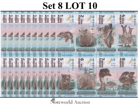 Australia TEST NOTE Complete set of Eight Souvenir Note Set 8 LOT 10 UNC