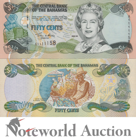 BAHAMAS 1/2 Dollar 2001 P 68 Half Dollar QEII Fancy No.11111XX UNC