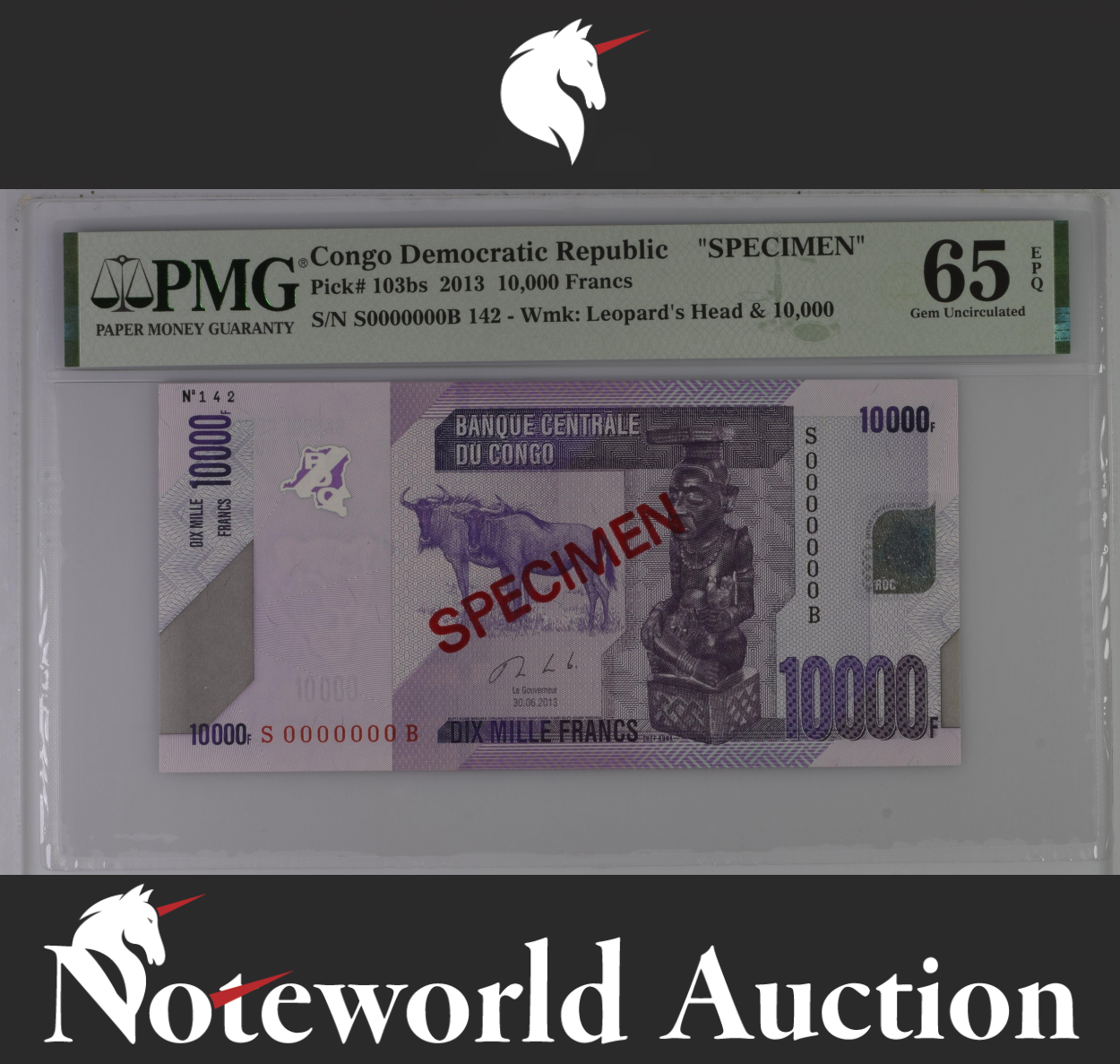 Congo Democratic Republic SPECIMEN 10000 2013 P 103bs UNC PMG 65 EPQ TOP POP