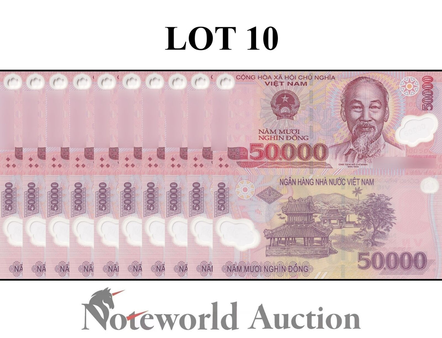 VIET NAM VIETNAM Lot 10 pcs 1/10 Bundle - 50000 Dong 2022 P 121 Polymer UNC