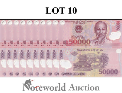 VIET NAM VIETNAM Lot 10 pcs 1/10 Bundle - 50000 Dong 2022 P 121 Polymer UNC