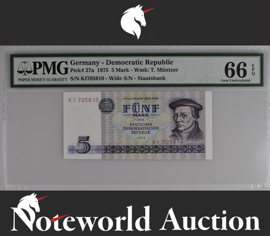 Germany Democratic Republic 5 Mark 1975 P 27a UNC PMG 66 EPQ 3rd TOP POP