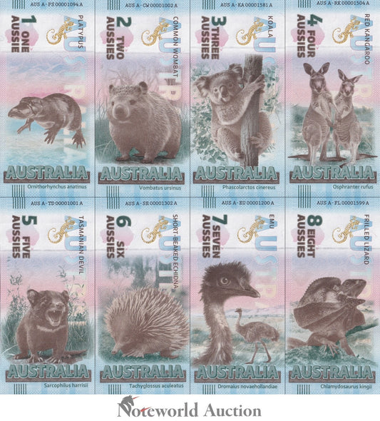 AUSTRALIA TEST NOTE Parliamentary Monarchy Note Full Set Set 8 pcs UNC