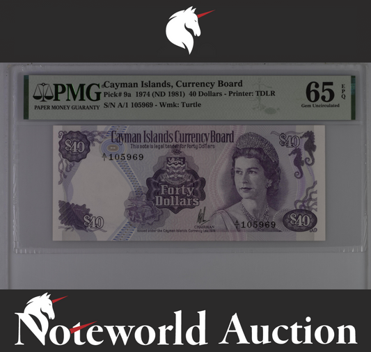Cayman Islands Currency Board 40 Dollars 1974 (ND 1981) P 9a UNC PMG 65 EPQ