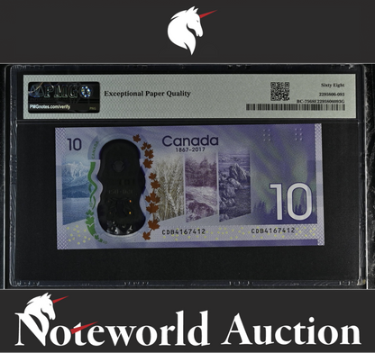 Canada Bank of Canada COMM. $10 2017 BC-75 Polymer UNC PMG 68 EPQ 3rd TOP POP
