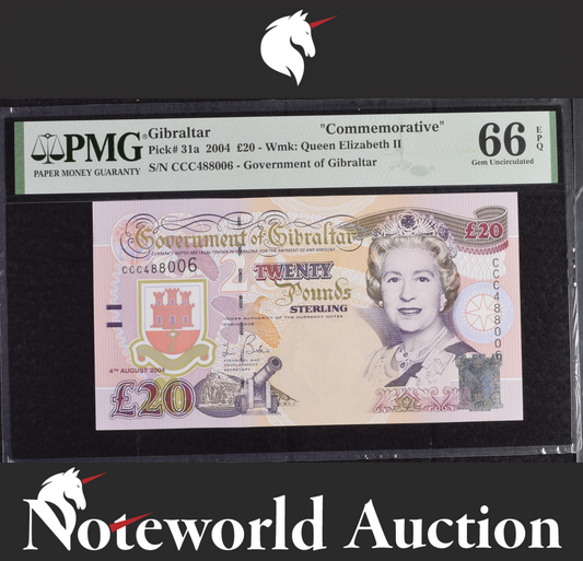 Gibraltar Commemorative 20 Pounds 2004 P 31a Prefix CCC UNC PMG 66 EPQ