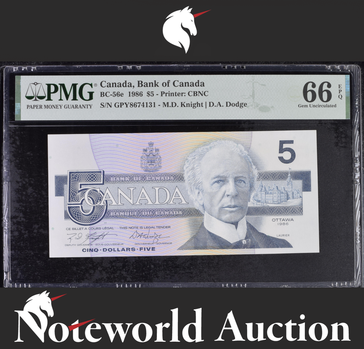 Canada Bank of Canada $5 1986 BC-56e UNC PMG 66 EPQ